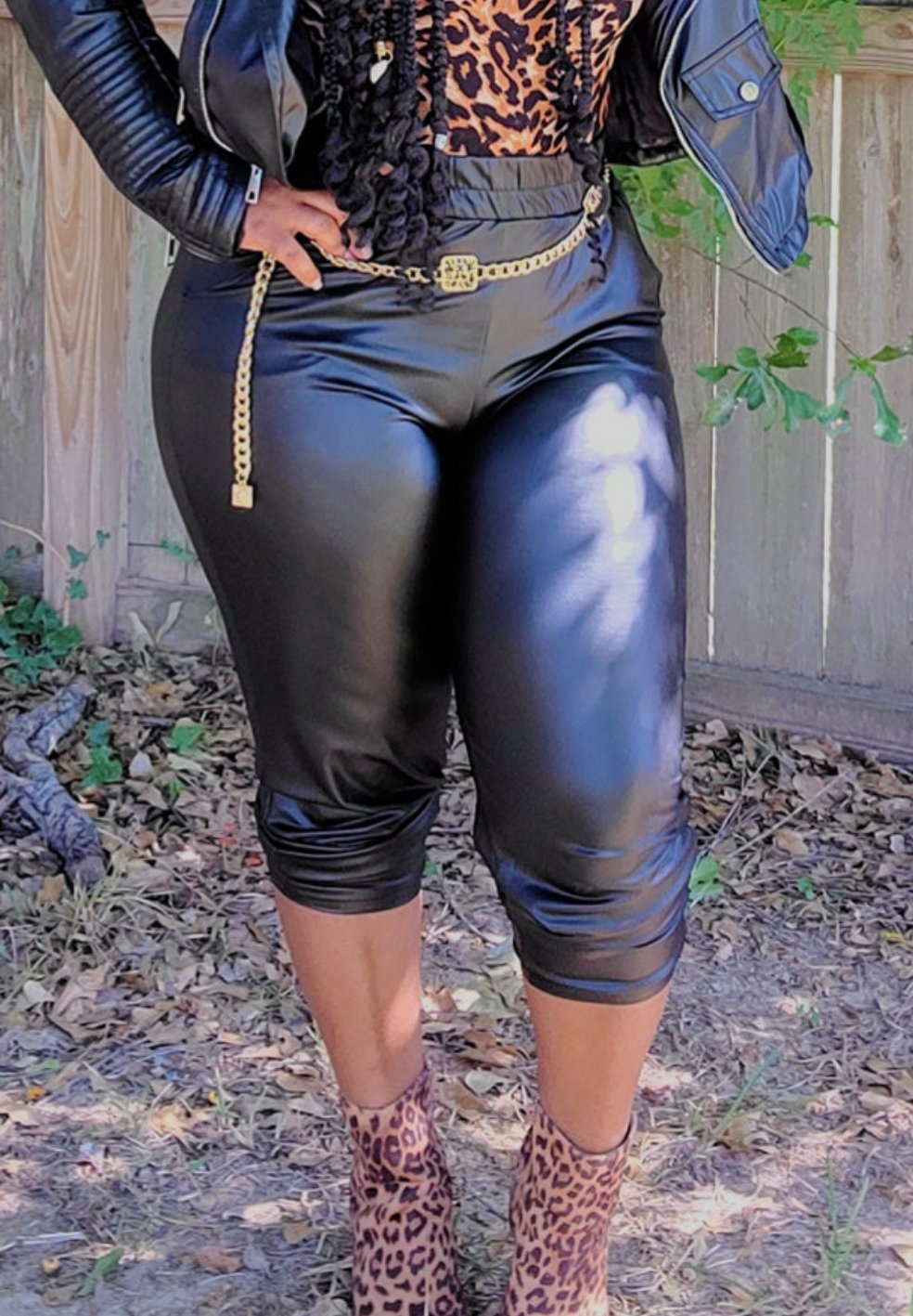 Black Pu Leather Joggers