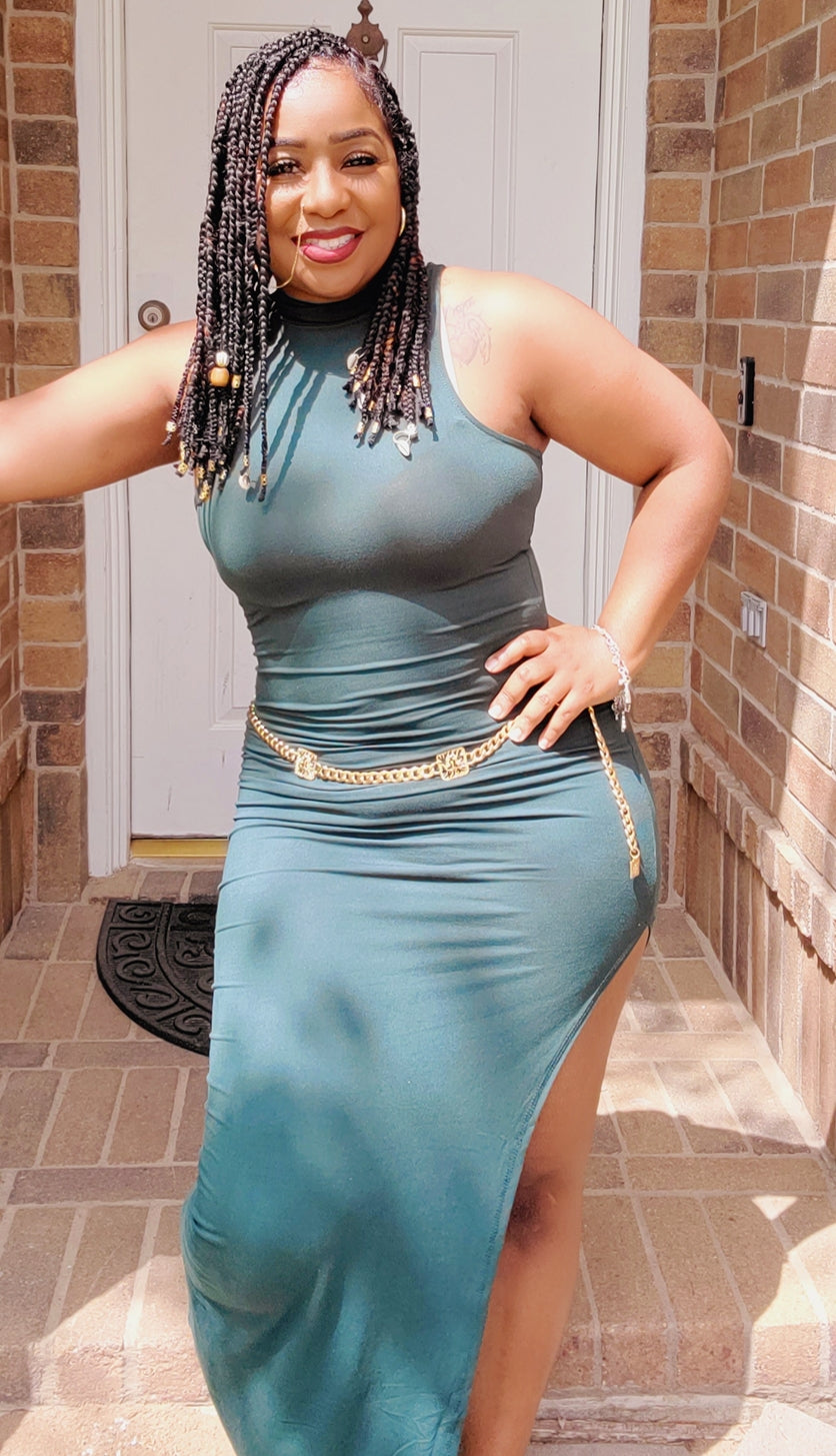 Mock Neck Sleevless Maxi(hunter green)